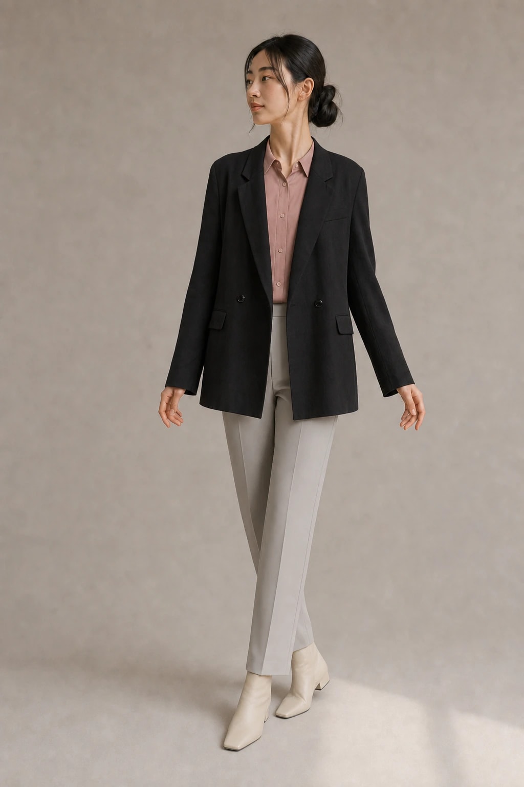后开衩亚麻棉西服 玄黑